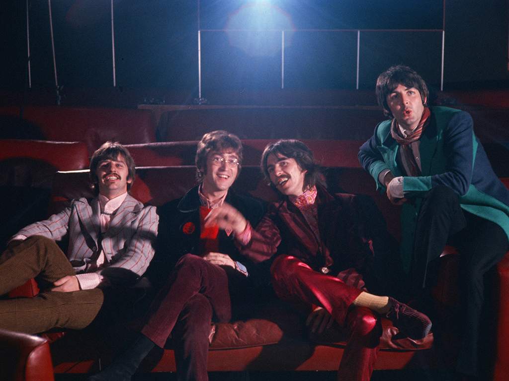 (L-R) Ringo Starr, John Lennon, George Harrison and Paul McCartney of The Beatles at TVC’s animation studios on Nov. 6, 1967, in London, England.