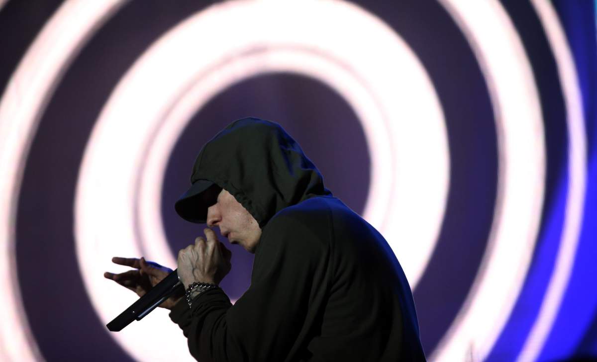 Eminem performs on Aug. 1, 2014, at Lollapalooza in Grant Park, Chicago, Ill.