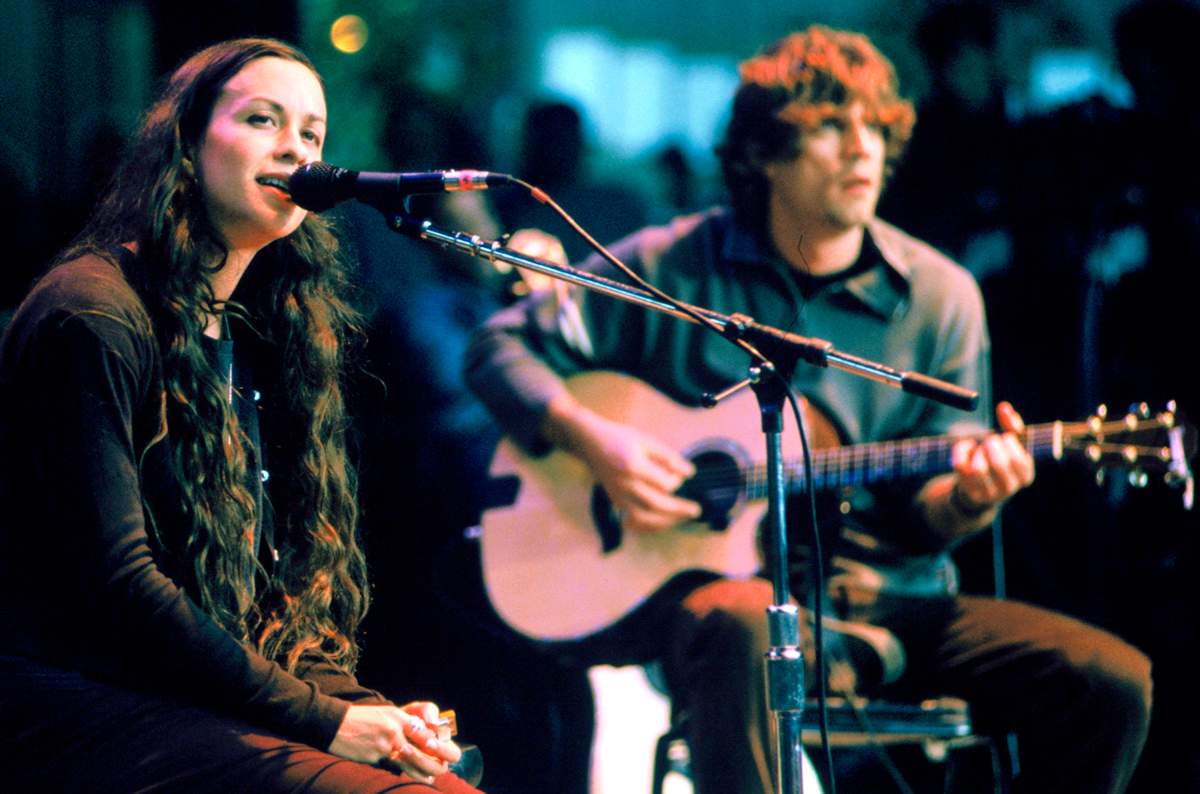 Alanis Morissette and band perform at Neil Young’s Bridge Benefit 1997 at Shoreline Amphitheatre on Oct. 18, 1997, in Mountain View, Calif.