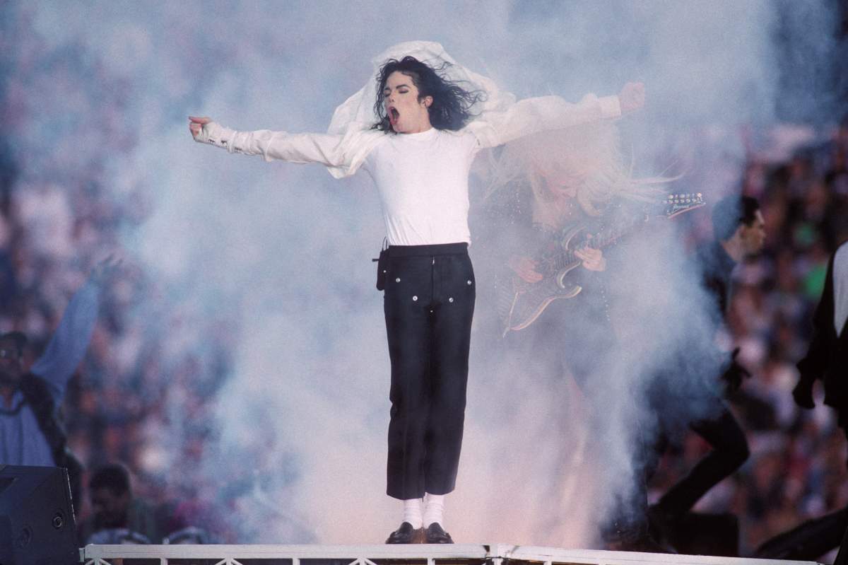 Michael Jackson performs at the Super Bowl XXVII Halftime show at the Rose Bowl on Jan. 31, 1993 in Pasadena, Calif.