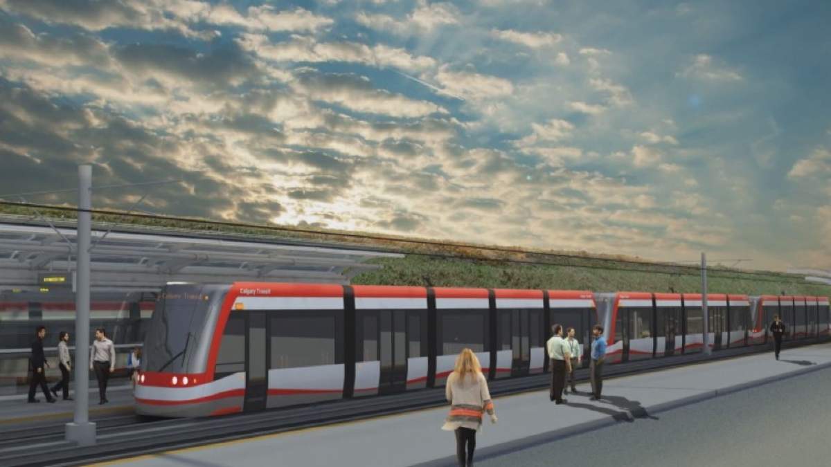 An artist's rendering shows the proposed Green Line LRT in Calgary.