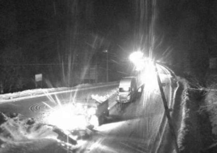 The Griffin Lake webcam along the Trans-Canada Highway near Revelstoke, B.C., shows traffic backing up because of an accident.