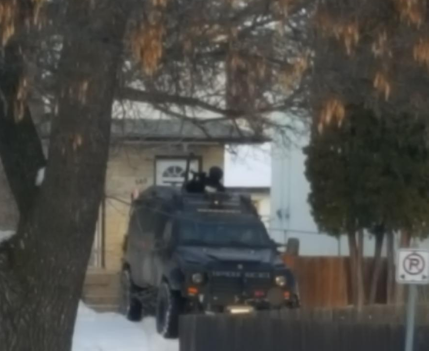 The police armoured vehicle is on site at an East Elmwood incident.