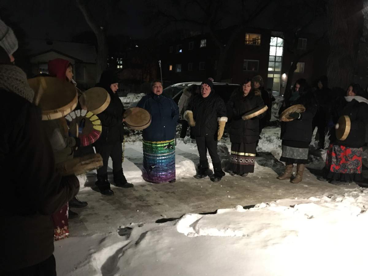 The drummers at the vigil for Chad Williams on Thursday evening.