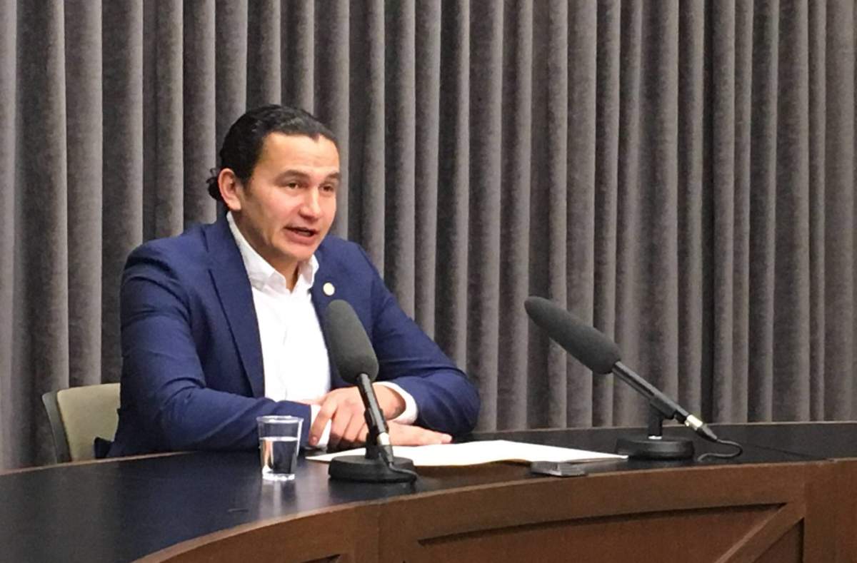NDP leader Wab Kinew speaks to media Thursday, Jan. 10, 2018.