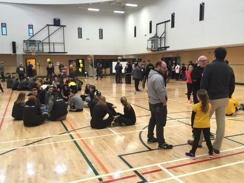 Fans and athletes get ready for the pep rally to begin at the Canada Games Sport for Life Centre in Winnipeg.