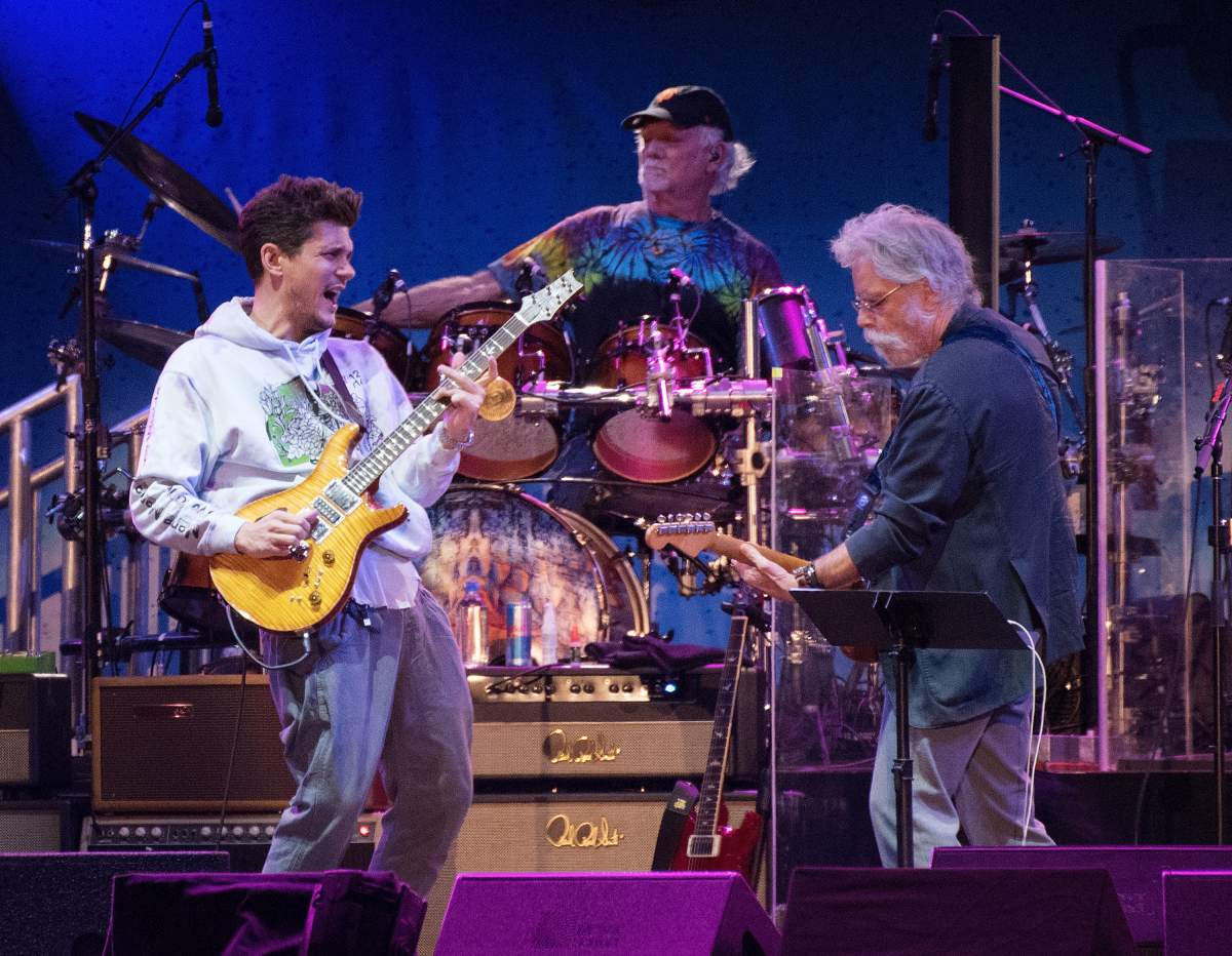 John Mayer, Bill Kreutzmann and Bob Weir of Dead & Company perform during at AT&T Park on Nov. 9, 2017 in San Francisco, Calif.