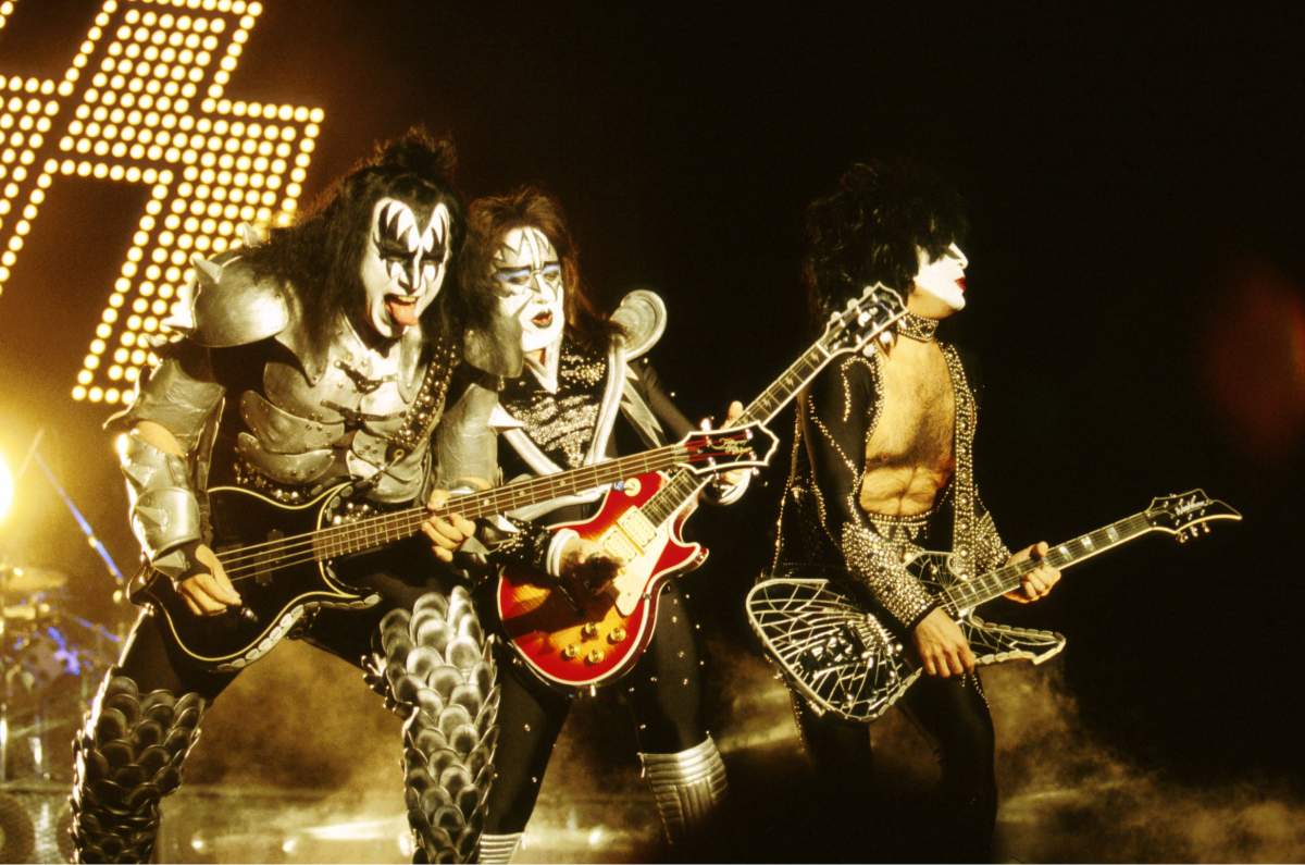 (L-R) Gene Simmons, Ace Frehley and Paul Stanley of KISS.