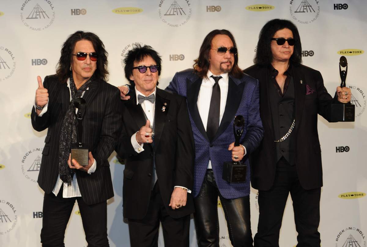 (L-R) Paul Stanley, Peter Criss, Ace Frehley and Gene Simmons of KISS attend the 29th Annual Rock and Roll Hall Of Fame Induction Ceremony at Barclays Center on April 10, 2014, in New York City.