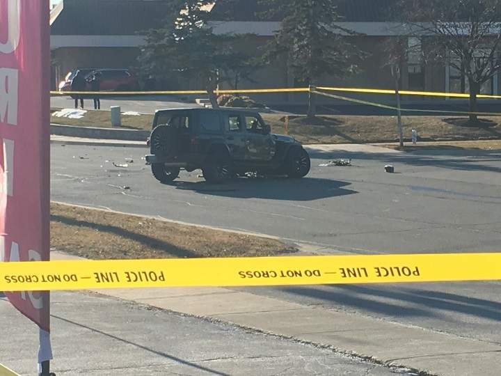 A damaged Jeep could be seen at the scene of the incident. 