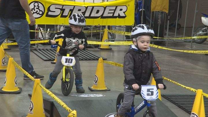 Kids tested out their riding skills on an obstacle course at the Calgary Motorcycle Show on Saturday.
