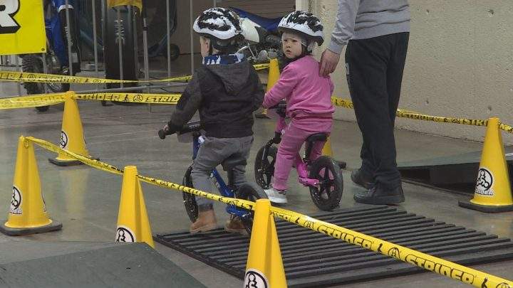 Kids tested out their riding skills on an obstacle course at the Calgary Motorcycle Show on Saturday.