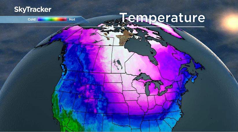 Cold air sitting over much of Canada Wednesday Jan 30, 2019.
