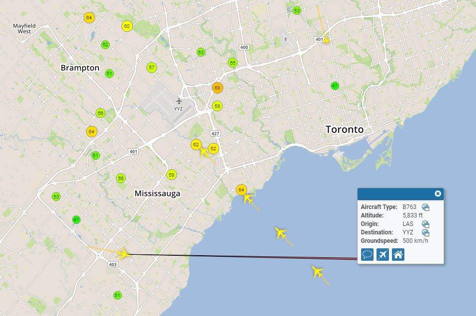Archived flight data shows a Boeing 767-300 flying over Caccavo’s neighbourhood Wednesday morning.