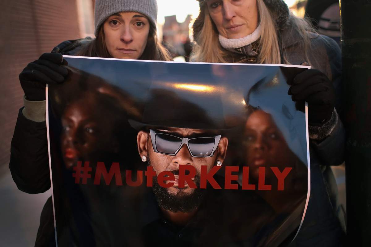Demonstrators gather near the studio of R. Kelly to call for a boycott of his music after allegations of sexual abuse against young girls were raised on the highly-rated Lifetime mini-series, ‘Surviving R. Kelly’ on Jan. 9, 2019, in Chicago, Ill.