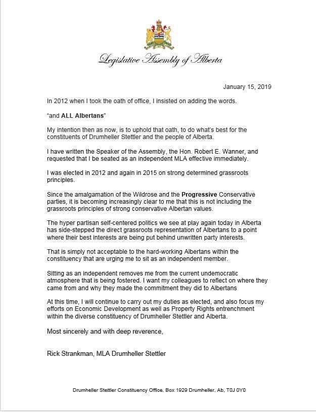 MLA Rick Strankman quits UCP to sit as independent over ‘hyper partisan self-centered politics’ - image