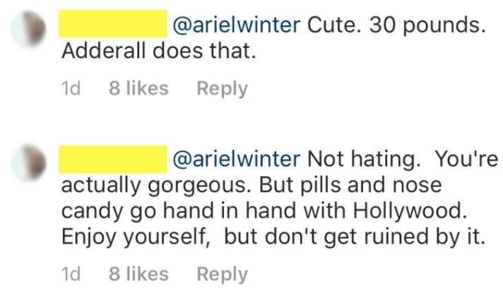 Ariel Winter fires back at fans suggesting she used plastic surgery for weight loss - image