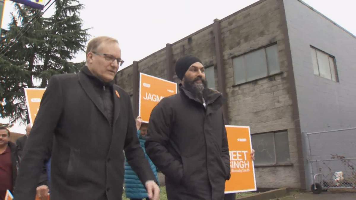Jagmeet Singh and supporters campaign in Burnaby on Sunday, Jan. 06. 