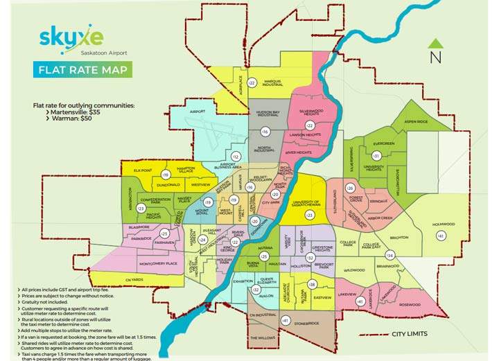 A new zone-based fare program applies to taxis taking travellers to and from the Skyxe Saskatoon Airport.