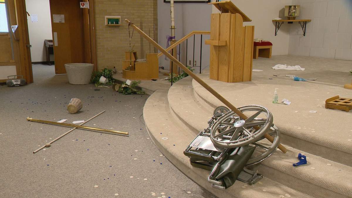 Some of the damage at St. Peter’s Catholic Church.
