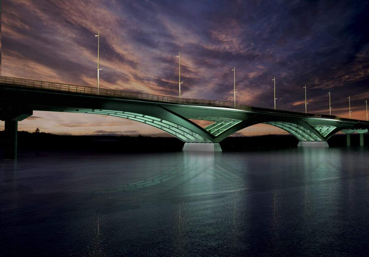 Mayor Bryan Paterson revealed a new design for Kingston' third crossing, which will feature under-arches.