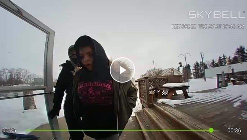 Images from surveillance video of suspects who were allegedly stealing items from a home near Thorsby, Alta., on Sunday.