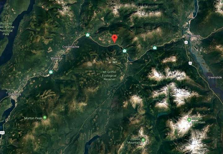 The location of the accident between Revelstoke and Sicamous.