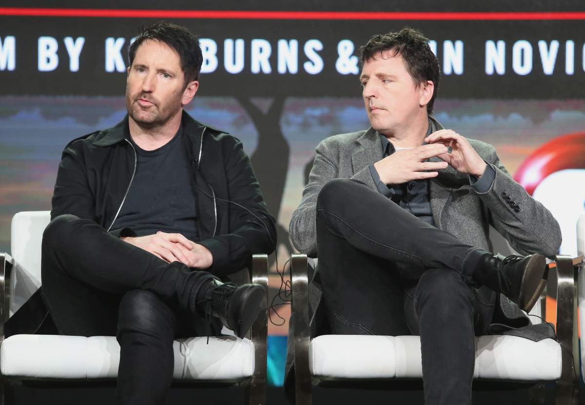 (L-R) Trent Reznor and Atticus Ross speak onstage at the 2017 Winter Television Critics Association Press Tour at Langham Hotel on Jan. 15, 2017 in Pasadena, Calif.