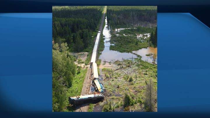 The TSB says in a report that more than 100 millimetres of rain fell over the four days leading up to a train derailment near Hudson Bay on July 5, 2018.