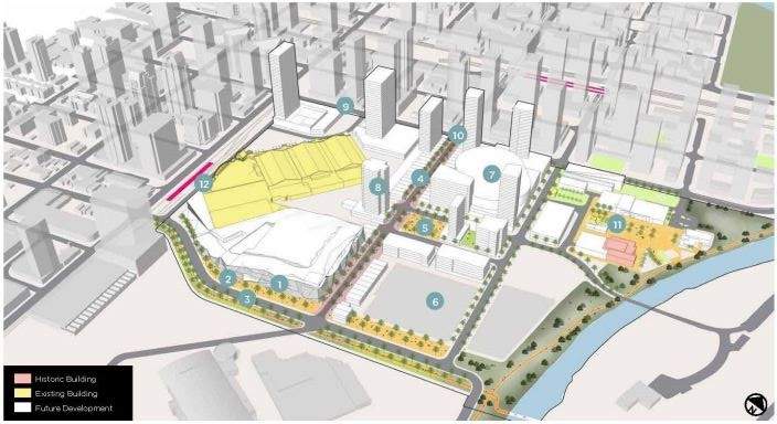 An up-close look at what Victoria Park would look like under the Rivers District Master Plan.