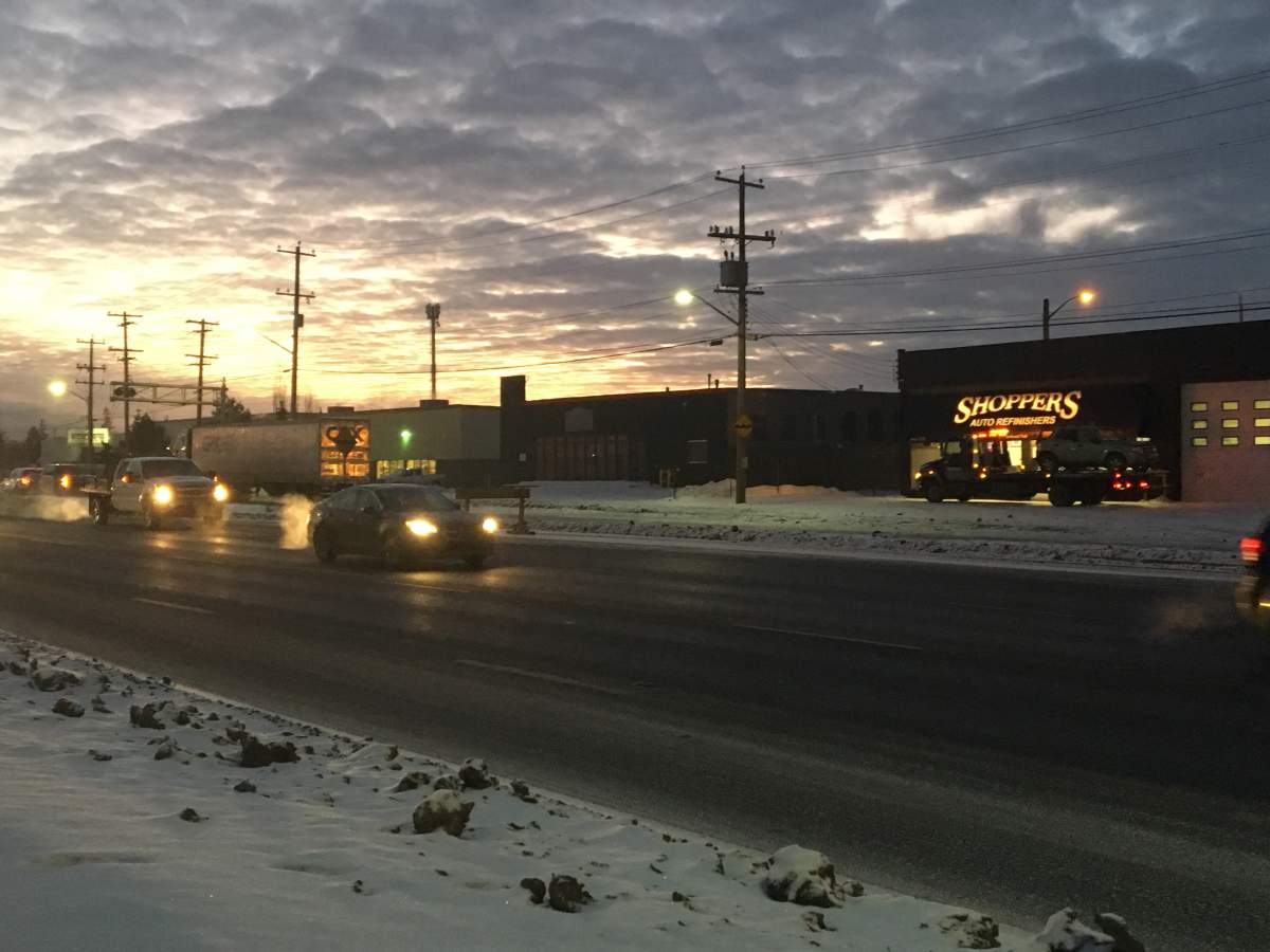 A Ford Escape SUV being taken away after being involved in a fatal collision with a semi-truck on Yellowhead Trail near 149 Street on January 17, 2019.
