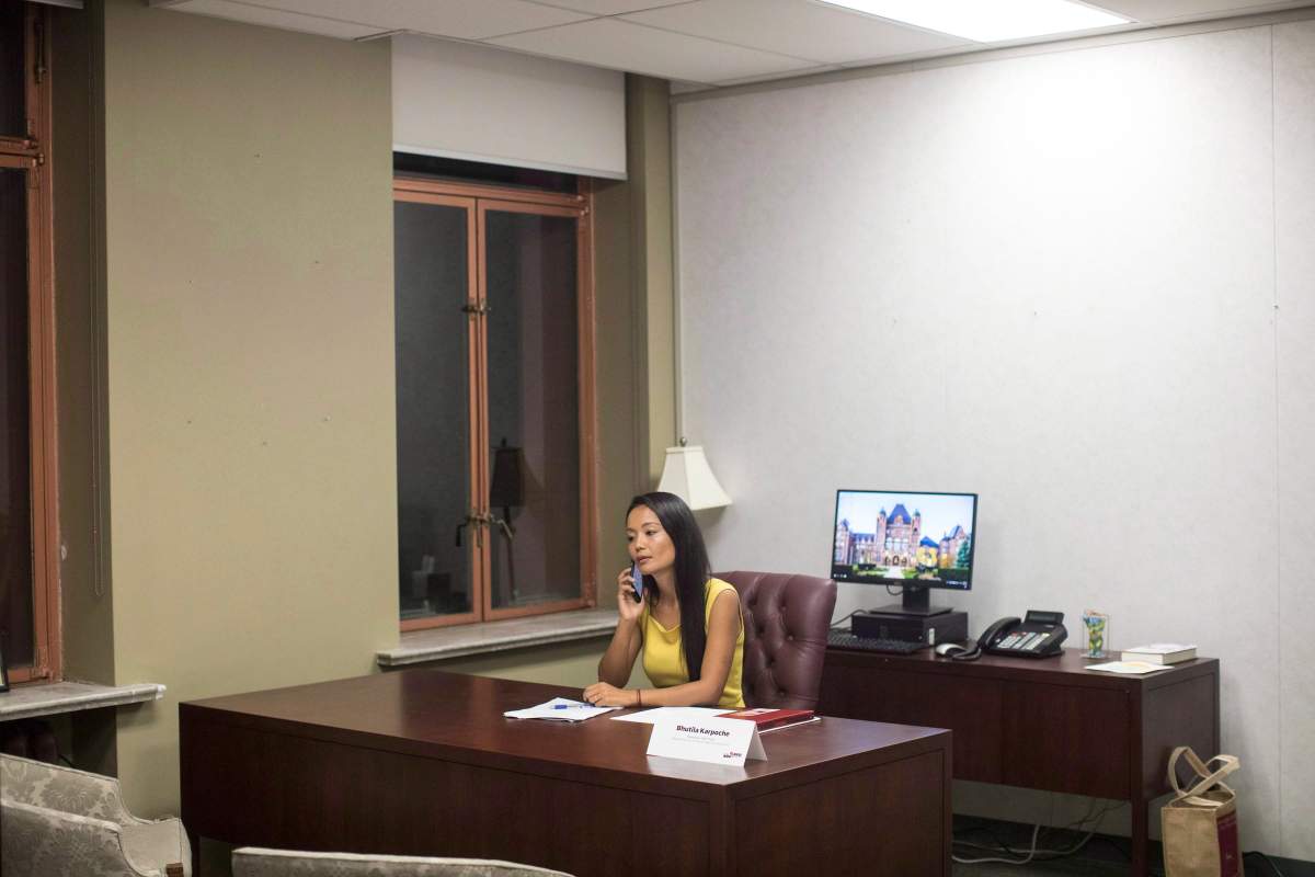 Ontario NDP MPP Bhutila Karpoche takes a call in her office in Toronto on September 16, 2018. 