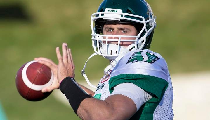 Saskatchewan Roughriders quarterback Zach Collaros during CFL action against the Calgary Stampeders in Calgary, Ab. on Oct. 20, 2018.  