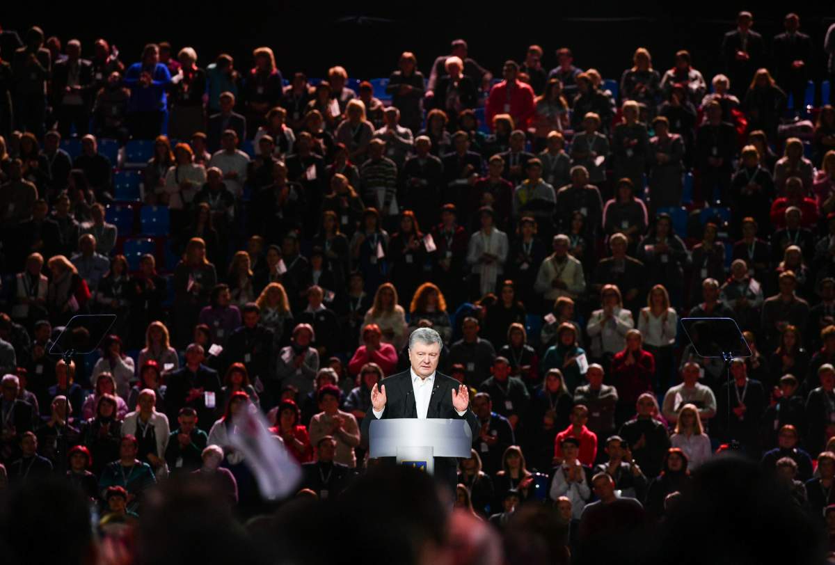 Ukrainian President and Presidential candidate Petro Poroshenko attends an election rally in Kiev, Ukraine February 9, 2019. 