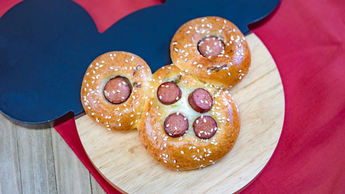 This undated photo provided by Disneyland Resort shows a Mickey Mouse-shaped Chinese hot dog bun from the Prosperity Bao & Buns marketplace at Disney California Adventure Park in Anaheim, Calif.