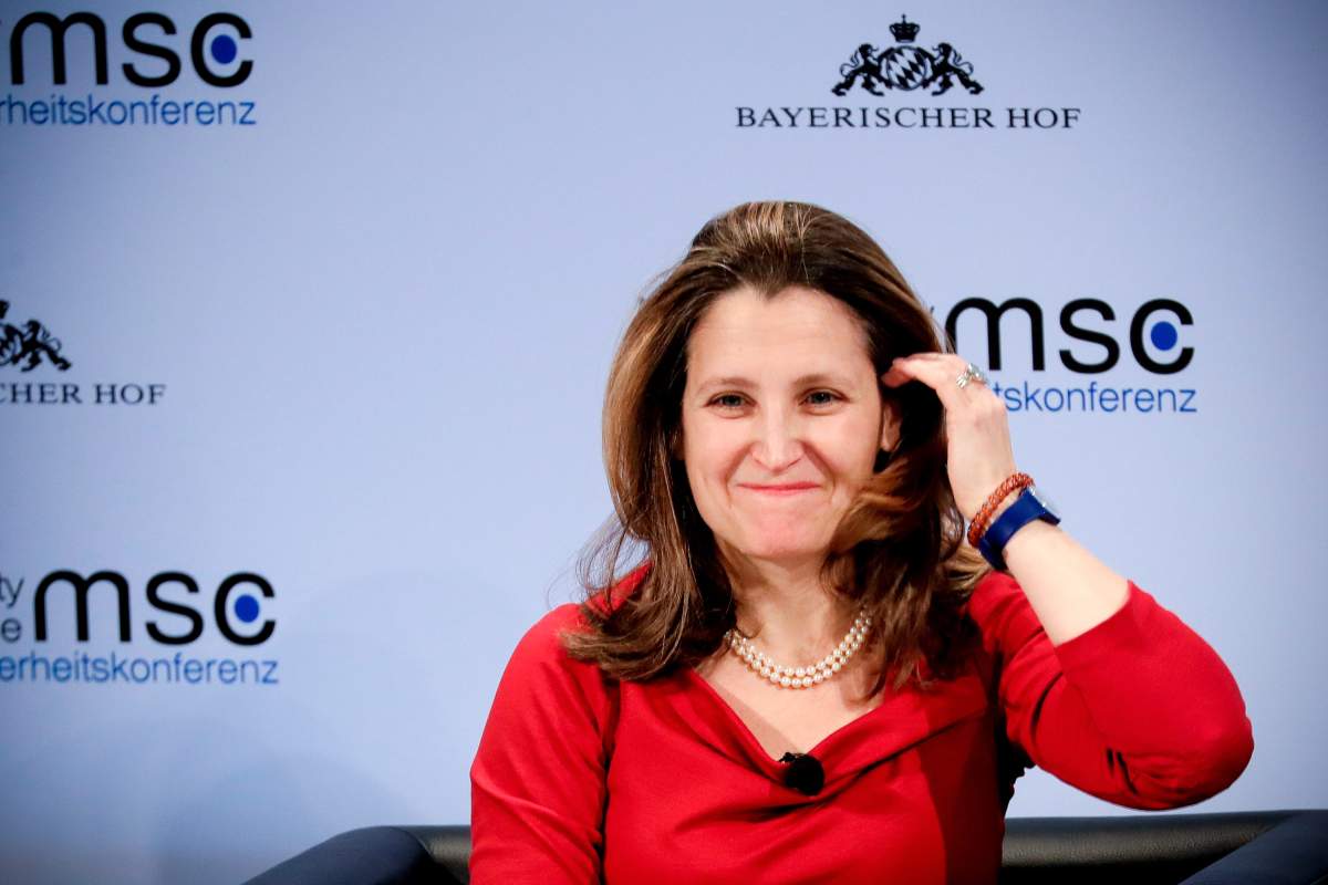 Canada's Foreign Minister Chrystia Freeland attends the 55th Munich Security Conference (MSC) in Munich, Germany, 15 February 2019.