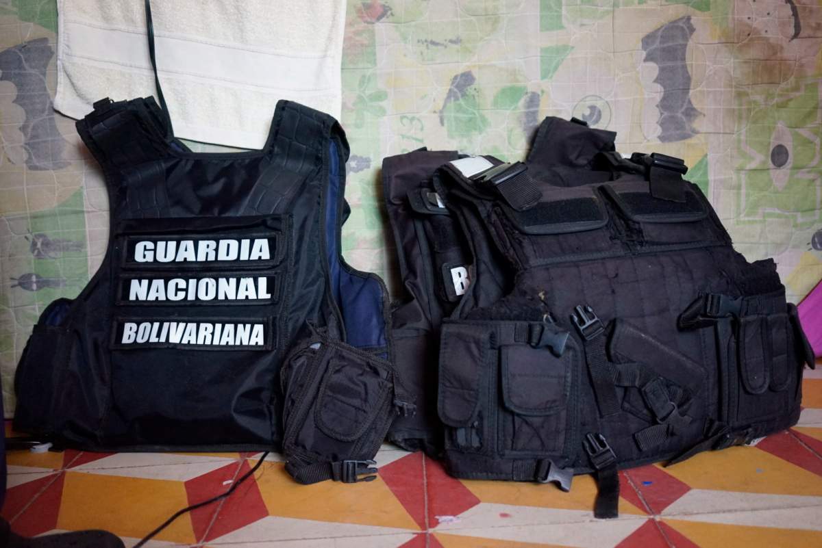 Chest vests belonging to defected members of Venezuela’s Bolivarian National Guard sit in room where they are sleeping at a shelter run by a priest in Cucuta, Colombia, Monday, Feb. 25, 2019.