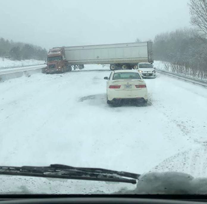 Highway 401 east of Brighton was closed following multiple collisions which included a jack-knifed tractor trailer on Wednesday morning.