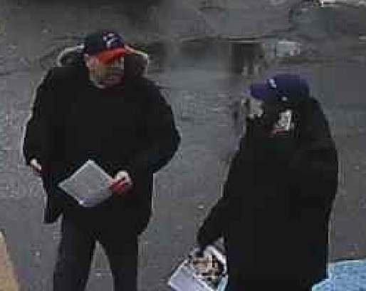 Police are looking to identify these two men after a defibrillator was stolen from the Beveridge Arts Centre at Acadia University. 