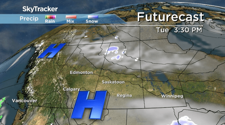 An arctic high-pressure system parked over southwest Saskatchewan keeps frigid conditions flowing into the area.