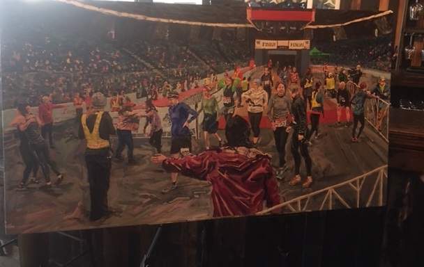 Dylan Swan's Around The Bay Road race paintings, including this finishing line shot, will be part of a special exhibit this spring at the Art Gallery of Hamilton.