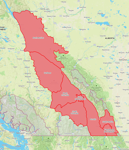 Map of regions involved in warning