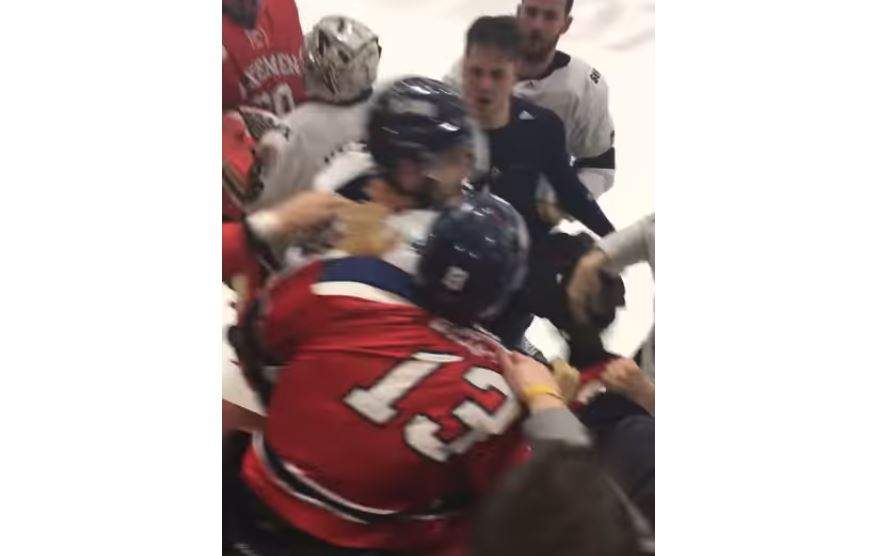 Five players for the Acadia Axemen, eight members of the St. Francis Xavier University X-Men and both head coaches were ejected from the game.