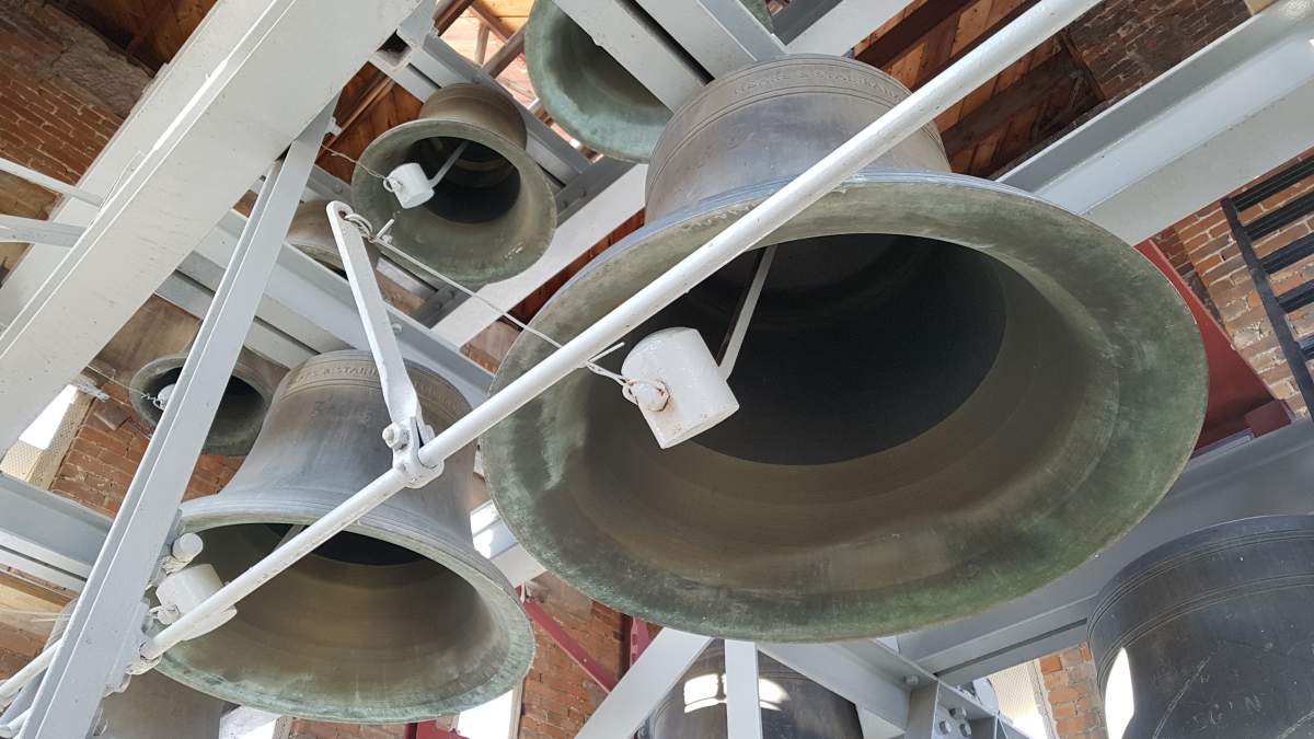 Some of the bells in the tower of Regina\’s Knox Metropolitan United Church.