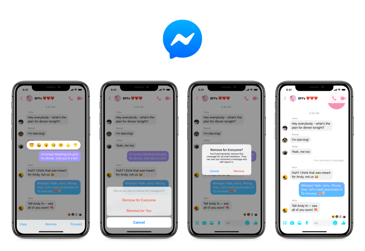For up to 10 minutes after a Facebook message is sent, users will have the option to delete that message from the conversation. To do this, users need only to tap the message once and select “Remove for Everyone.”