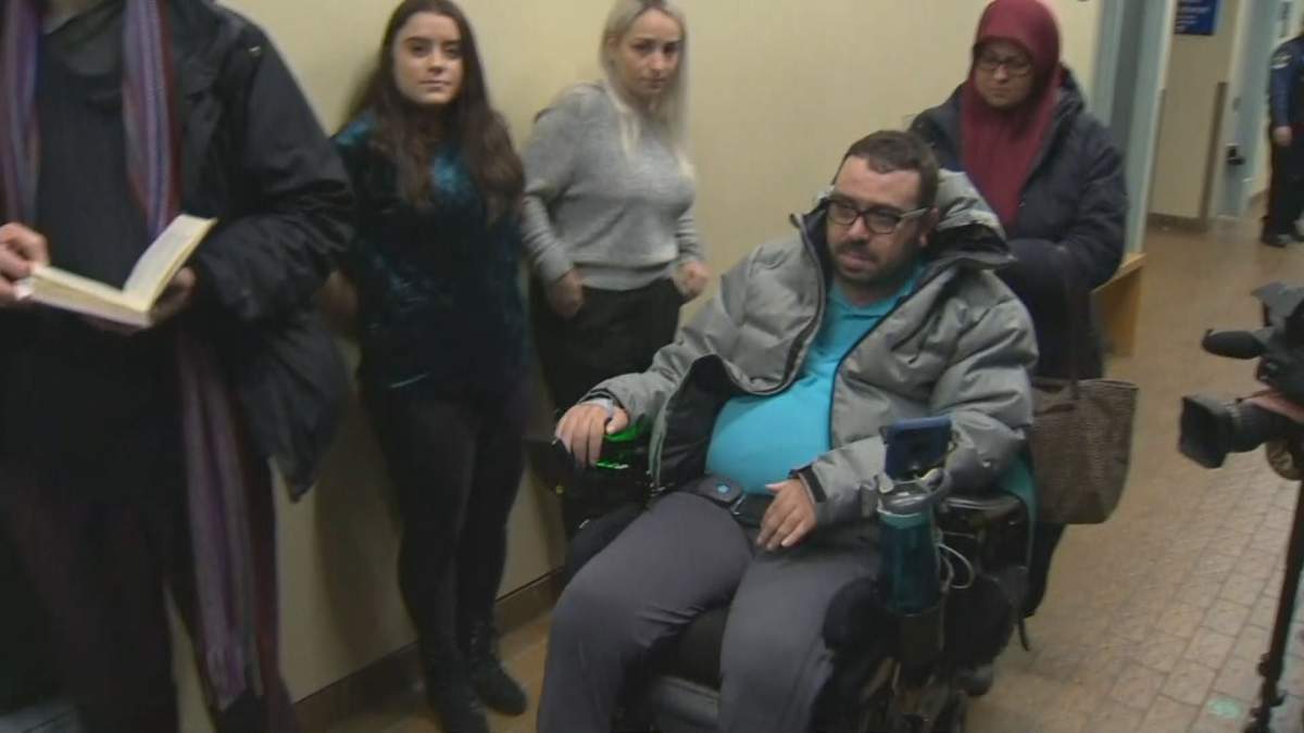The victims of the 2017 Quebec City mosque shooting arrive to sentencing, Fri., Feb. 8, 2019.