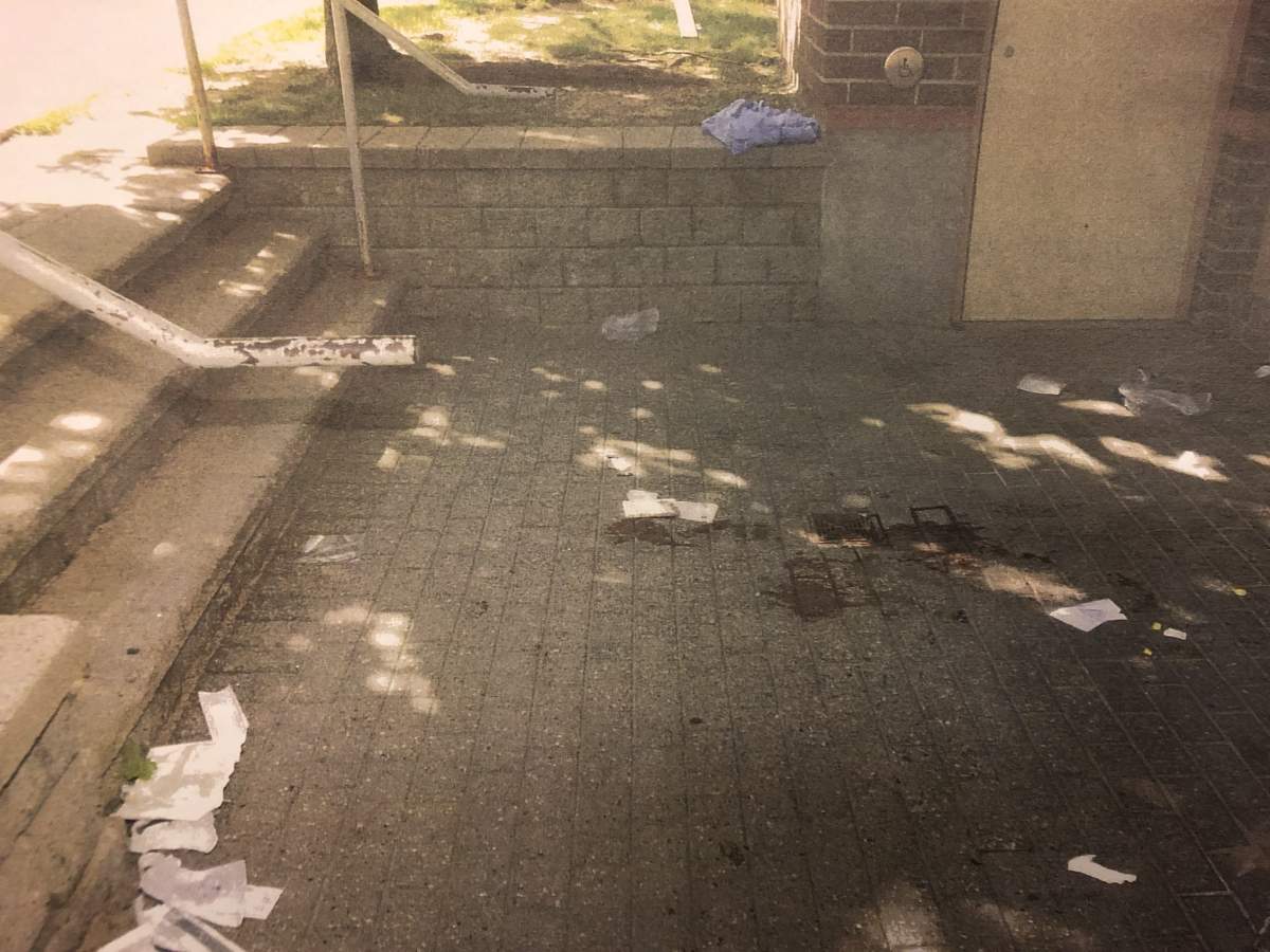 A photo of the entrance to 55 Hilda St., where the physical confrontation between Abdirahman Abdi and two Ottawa police officers occurred on July 24, 2016. This image was taken by an SIU investigator later the same day, using flash.