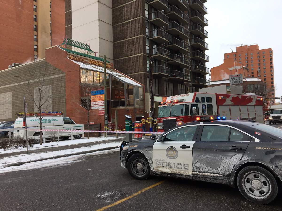 Calgary fire crews investigated a burst pipe on 3 Avenue S.W. on Feb. 4, 2019.