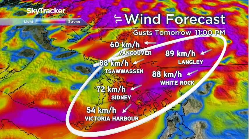 Wind forecast for Friday evening.