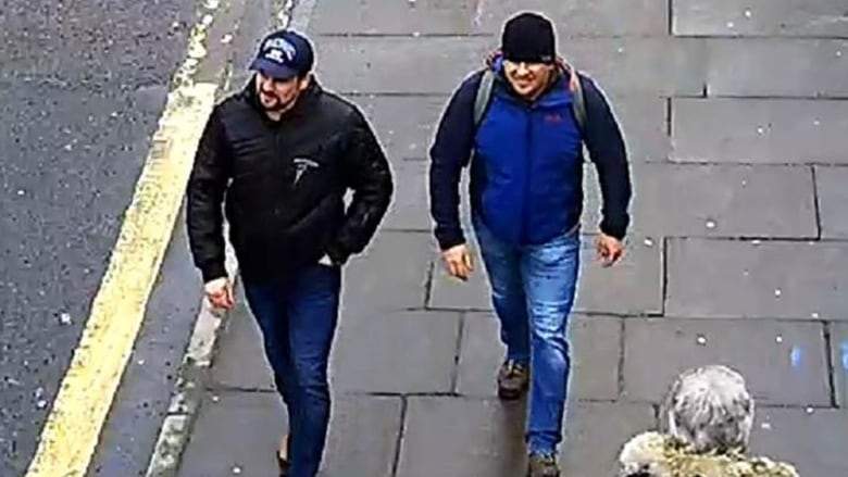 This handout photo issued by the London Metropolitan Police shows Salisbury Novichok poisoning suspects on CCTV.